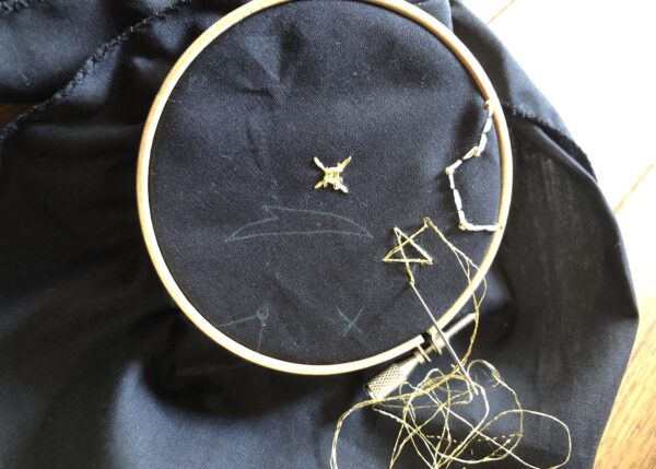 《図案あり》星座刺繍のクロス型ヘアターバンの作り方