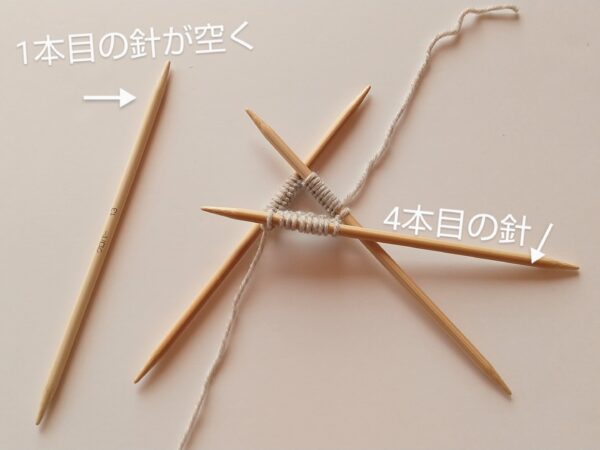 4本針で編むハンドウォーマーの作り方