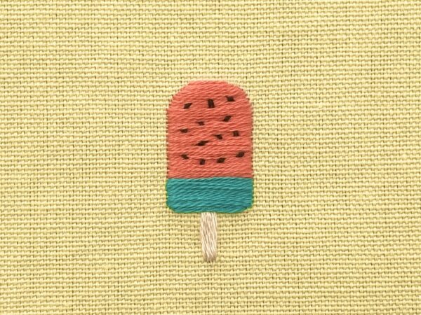 【図案付き】スイカアイスの刺繍の作り方
