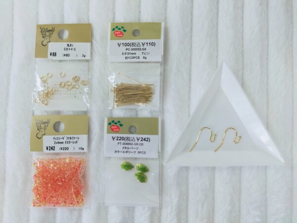 チェコシードのファルファーレで作る金木犀のピアスの作り方