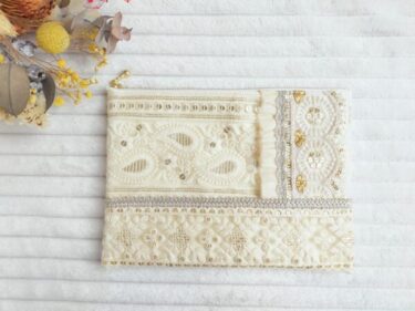 インド刺繍リボンとフェイクレザーのポーチの作り方